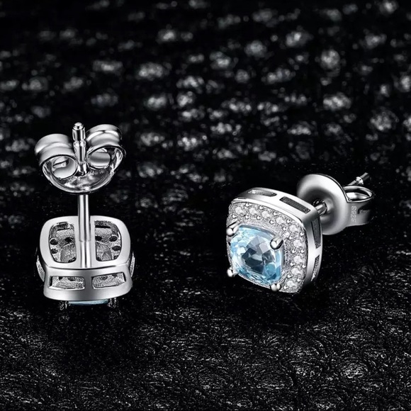Blue Topaz Stud Earrings 925 Sterling Silver - Picture 7 of 13